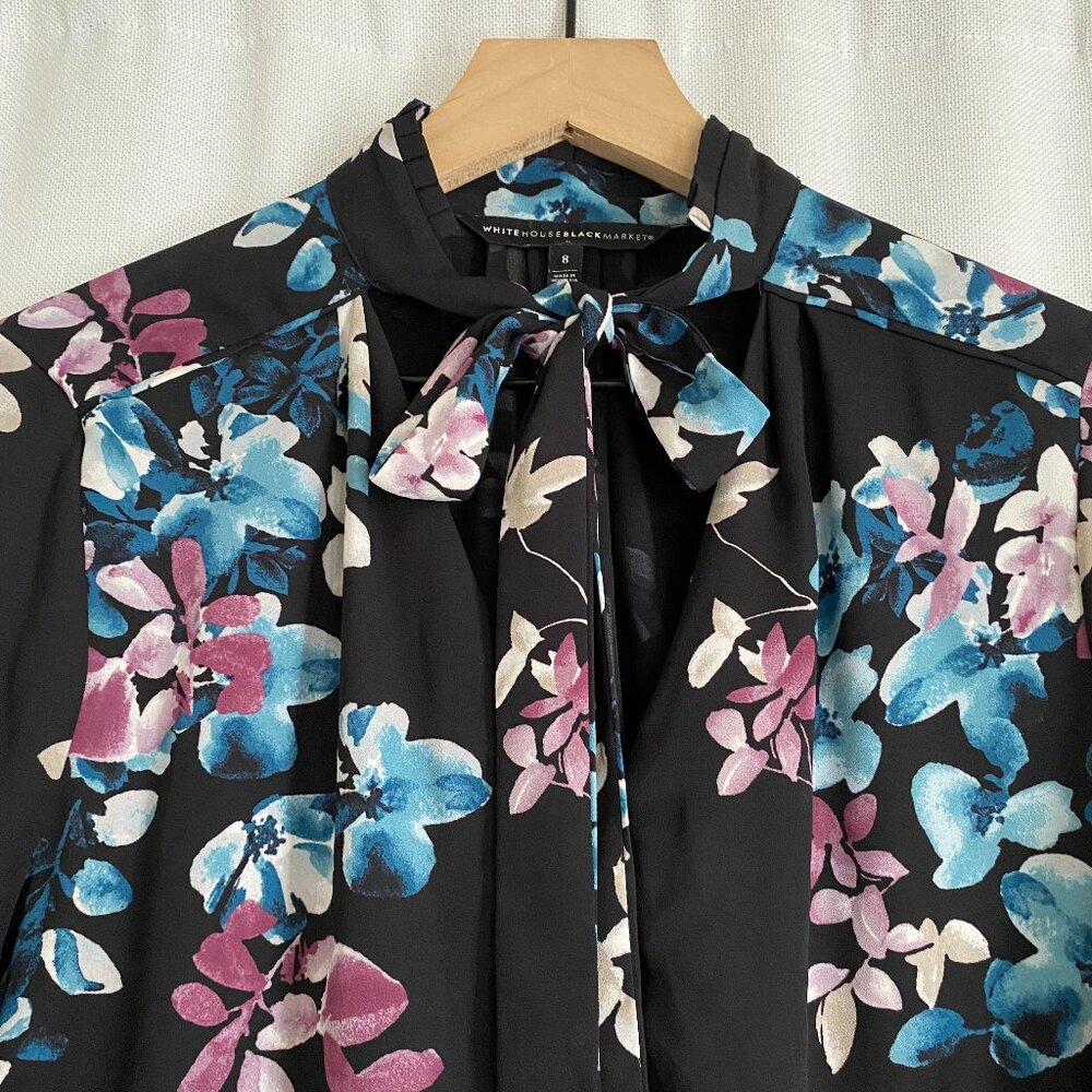 Watercolor Floral White House Black Market Blouse